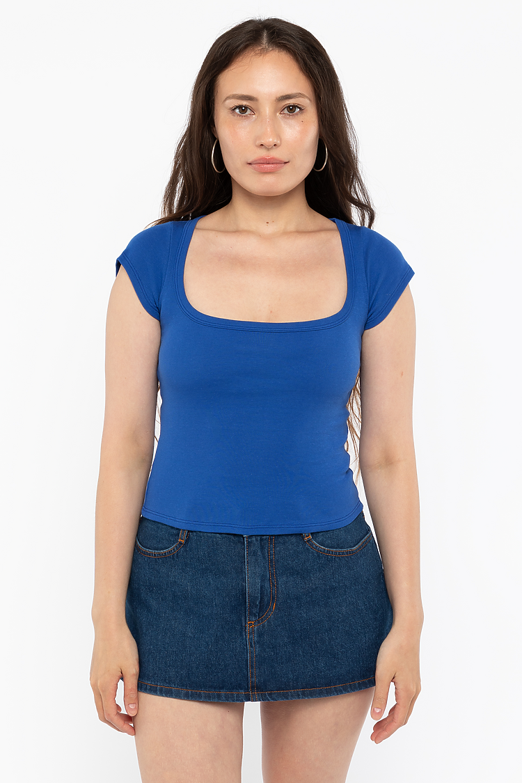 Baby Rib Square Neck Cap Tee Royal